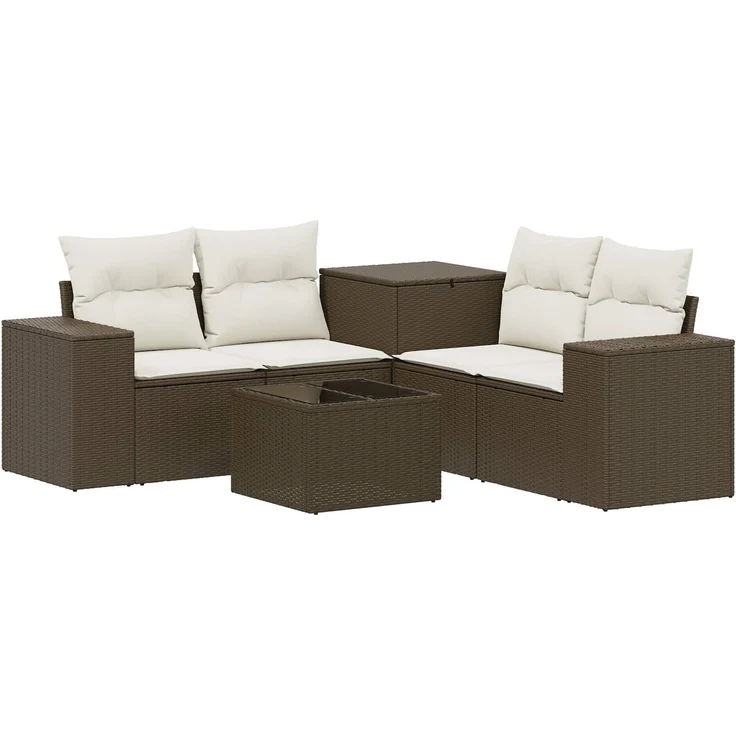 vidaXL Sofa Set 6 stk. Braun und Creme Weiß Polyrattan und Stahl 3447562 – Bild 2
