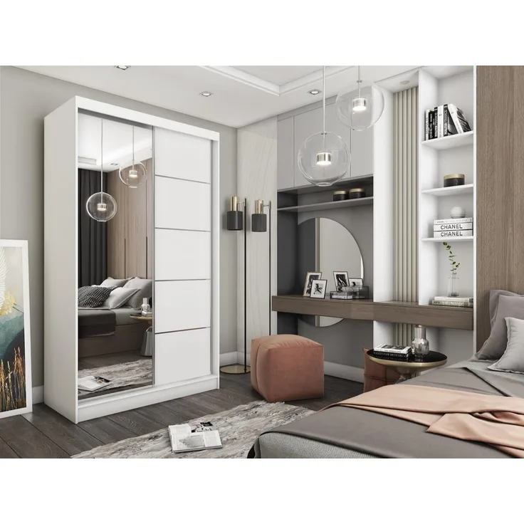 Beautysofa Schwebetürenschrank Marika (Garderobenschrank mit Spiegel für Schlafzimmer, Kleiderstange, Einlegeböden) 120 / 150 / 160 / 180 / 200 / 240 cm