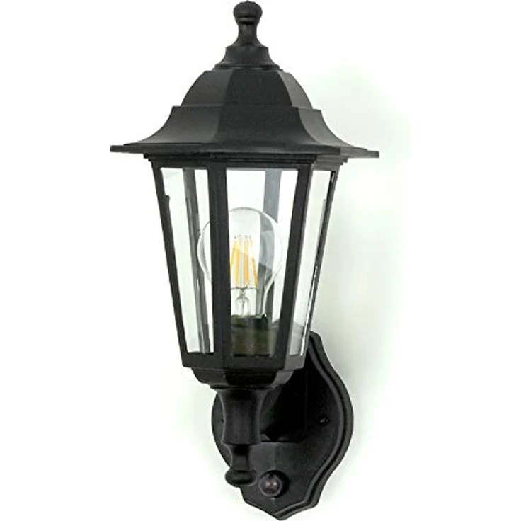 Kwazar Luminaire Außenwandleuchte ERANO.B, Vintage Außenlampe mit Bewegungsmelder E27, IP44 wetterfest, Schwarz, max. 60W für Eingangsbereich, Hauswand & Garten – Bild 1