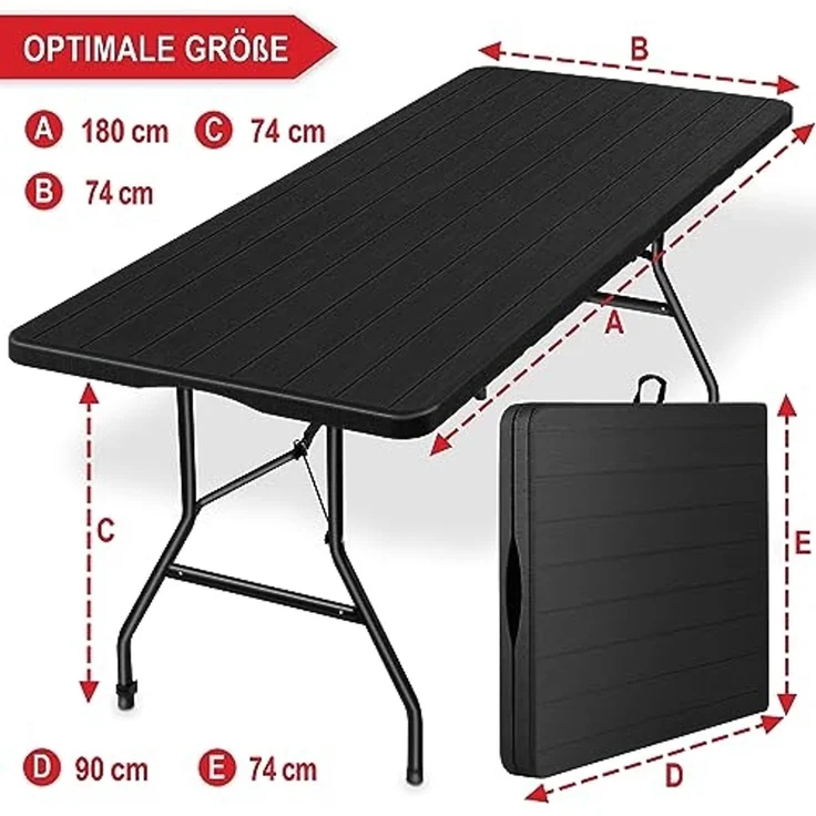 Onbest Holz Optik Klapptisch groß - Gartentisch klappbar, Buffettisch, Campingtisch für 6 Personen – aus robustem Kunststoff/Alu – Klapptisch mit Holzstrukur für drinnen & draußen - Klapptisch – Bild 3