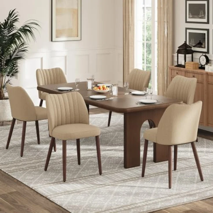 MALOL Esszimmerstühle 6er Set, Polsterstühl mit Rückenlehne, Ergonomisch Gepolsterte Küchenstühle mit vertikaler Rillenlehne, Moderne Esszimmer Stühle für Esstisch Wohnzimmer Café Restaurant, Kamel – Bild 1