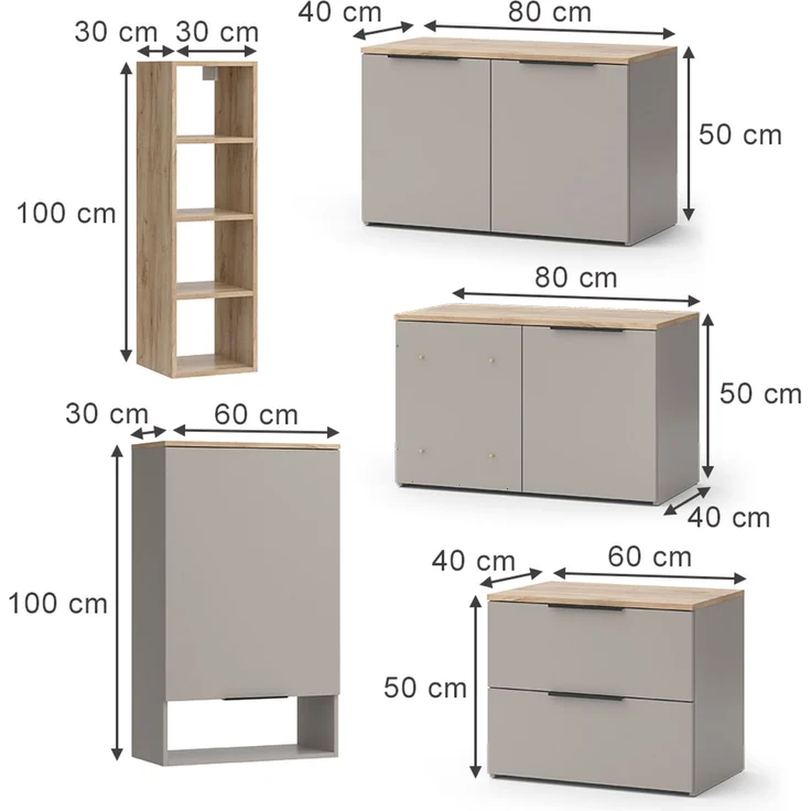 Wohnwand Wido Greige 5 Teile Vicco – Bild 2
