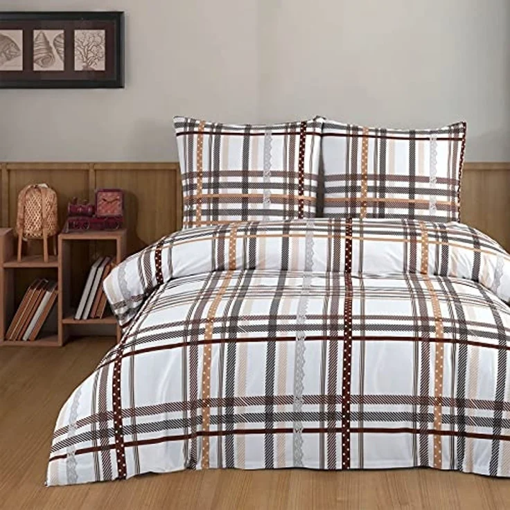 Buymax Bettwäsche Bettbezug-Set, Renforce: 100% Baumwolle, 3 teilig, 200x220 cm, mit Reißverschluss, Sterne Muster, Weiß Rot – Bild 1