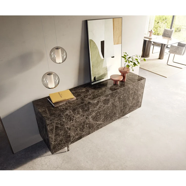 Sideboard Cuor 180 cm Keramik Emperador Extra Lucidato Dunkelbraun 2 Türen 3 Schubfächer Fuß Schwebeoptik Acrylglas – Bild 4