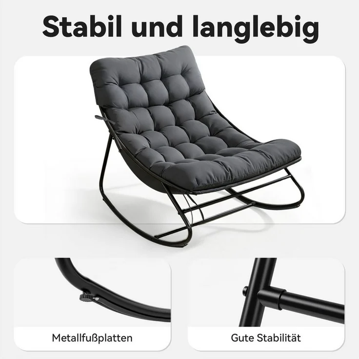 AOXUN Schaukelstuhl Loungesessel Metall Schwarzgrau (1 St) – Bild 3