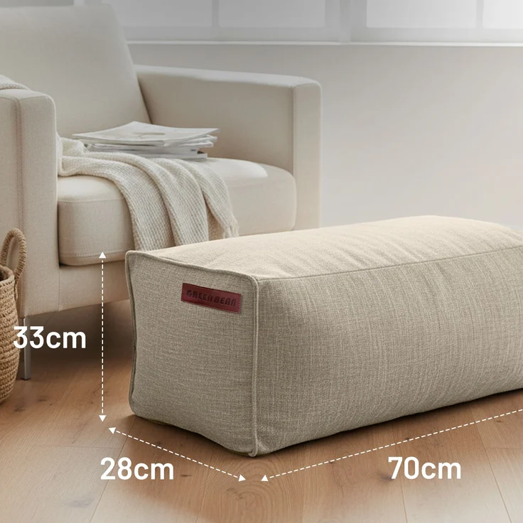 Green Bean® Indoor Sitzhocker Pouf 70x33x28cm EPS-Perlen Füllung -Home Linen Kuschelig Weich Waschbar - Drinnen Bodenkissen Liegekissen Sitzkissen Sitzhocker Sessel Kinder Erwachsene Stoff Sand – Bild 3