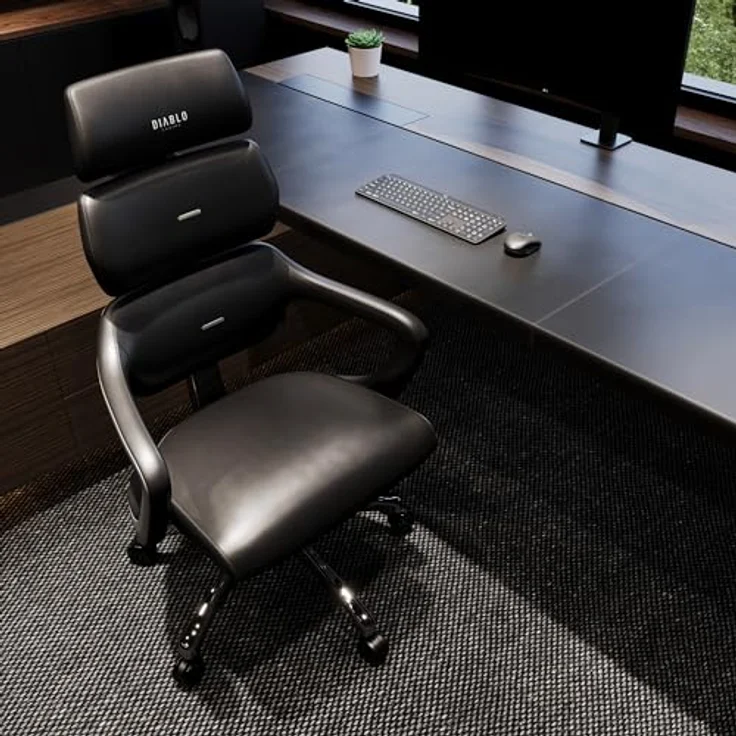 Diablo Bürostuhl Ergonomisch V-Modular | Schreibtischstuhl mit Verstellbarer Rücken, Sitz und Rückenlehne, Abnehmbare Kopfstütze | Öko-Leder Chefsessel für Büro, Home Office | Schwarz – Bild 3