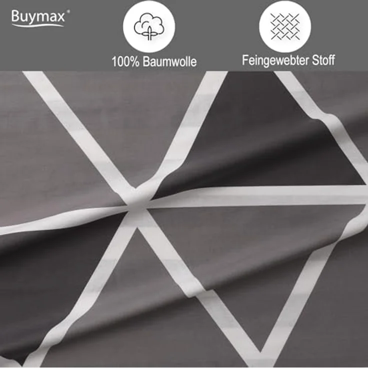 Buymax Bettwäsche Memento, Bettgarnitur, Bettbezug Set, Renforce: 100% Baumwolle, 4 teilig, mit Reißverschluss, modern, Karo, Streifen, Grau, Weiß, 135x200 cm – Bild 4