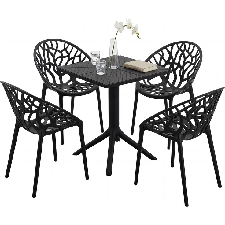 Gartenmöbel-Set SOFIA mit 4 Stühlen - 180x180x80cm, Kunststoff, Schwarz | Balkonset Gartenset Tisch mit Stühlen Bistroset Outdoor – Bild 1