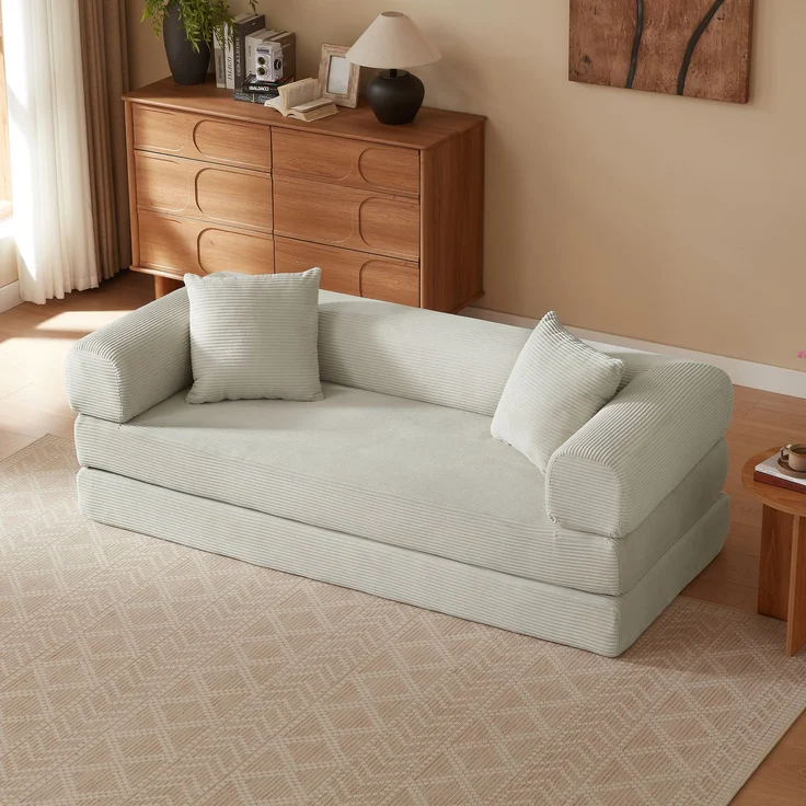 Schlafsofa in Beige mit Veloursbezug, Kaltschaum und modularer Funktion für 1 Person,59 x 195 x 89 cm – Bild 1