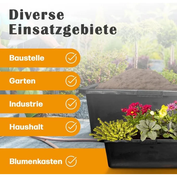 BURI Mörtelkasten Set 10 Stück (90L) - Robuste Mörtelkästen, Pflanzkübel, Maurerkasten für Baustelle, Garten & Heimwerkerprojekte, UV-beständig, stapelbar – Bild 2