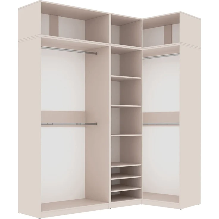 Marmex Möbel Tres Set-Y/N Eckkleiderschrank offen, Hoher Kleiderschrank mit Aufsatz, groß Einbauschrank, laminierte Spanplatte, graubeige cashmere 201/100x246x51 cm – Bild 1