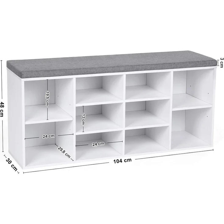 Vasagle Schuhbank mit 10 Fächern, Spanplatte weiß / Leinenimitat grau, 48 x 30 x 104 cm – Bild 5