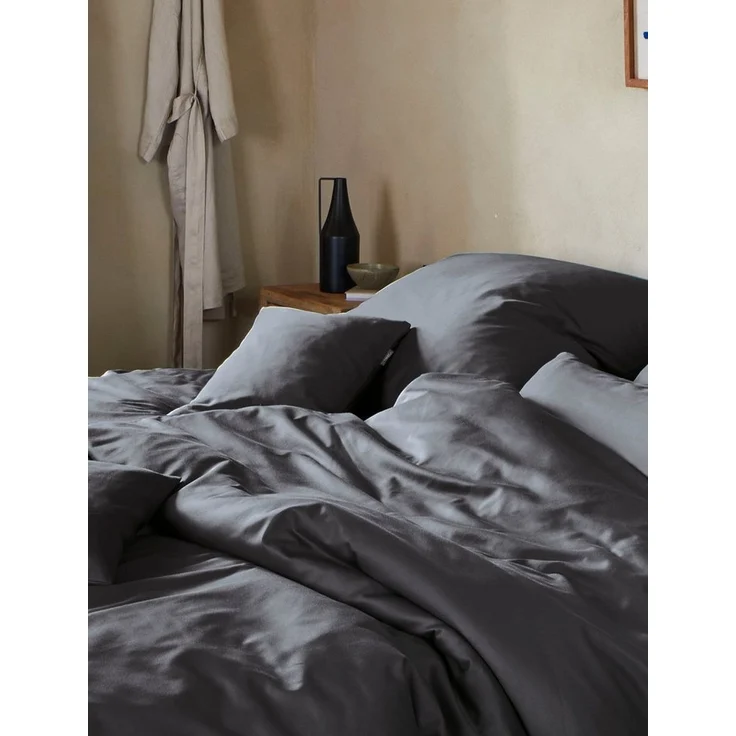 Irisette Mako-Satin uni Bettwäsche Set uni Paris 8000 anthra 135x200 cm + 1 x Kissenbezug 80x80 cm – Bild 1