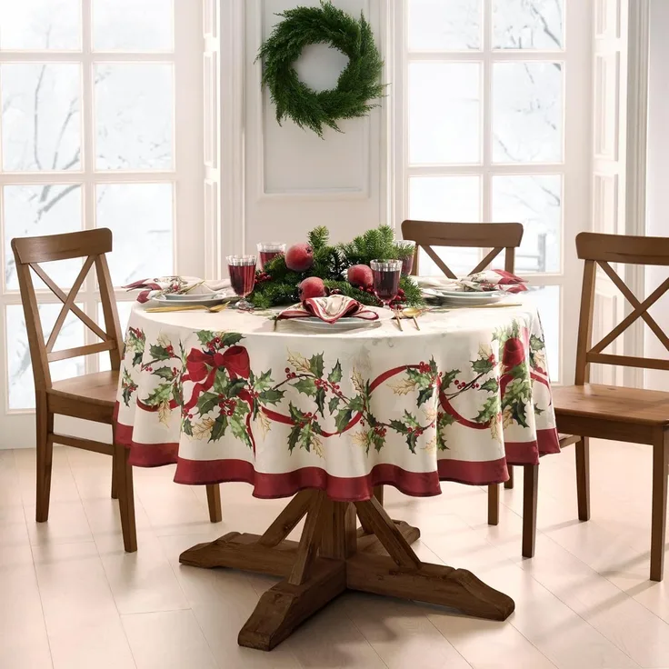 Elrene Home Fashions Villeroy & Boch Winter-Tischdecke mit Schleifen und Girlande, 178x177 cm, rund
