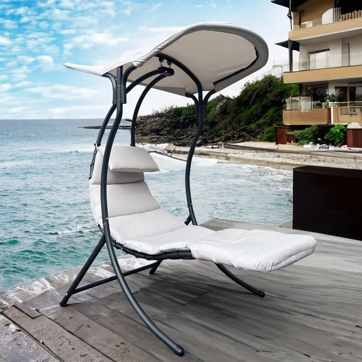 LECO Dream Chair 2.0, Stahlrohr anthrazit, Sonnendach und Auflage Polyester lichtgrau, 110x183x200 cm