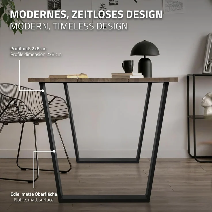 ML-DESIGN Tischbein 2er Set Tischbeine Trapez V-Form aus Stahl pulverbeschichtet, Tischkufen 75x72 cm Schwarz matt profil 8x2 cm Möbelfüße – Bild 3
