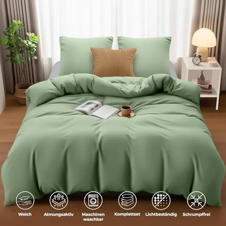 Utopia Bedding Bettwäsche 220x240 Set - Mikrofaser Bettbezug 240x220 cm + 2 Kissenbezüge 65x65 cm - (Salbeigrün) – Bild 6