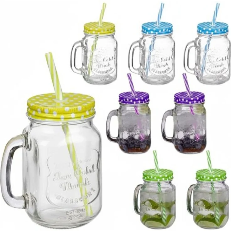 Bunte Trinkgläser mit Deckel 8er Set – Bild 9
