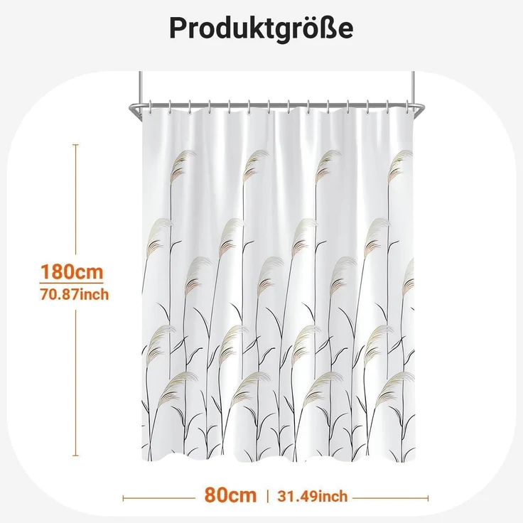 Duschvorhang 80x180cm Weizenohr Antischimmel Wasserdicht Polyester – Bild 6