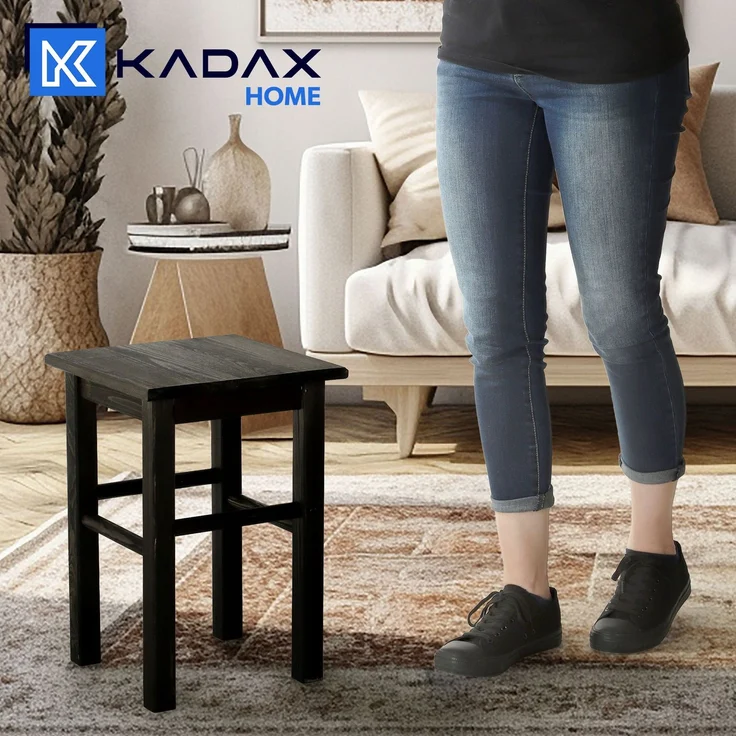 KADAX Holz-Küchenhocker, Hocker, Stuhl, 43,5 cm, massiv schwarz – Bild 2