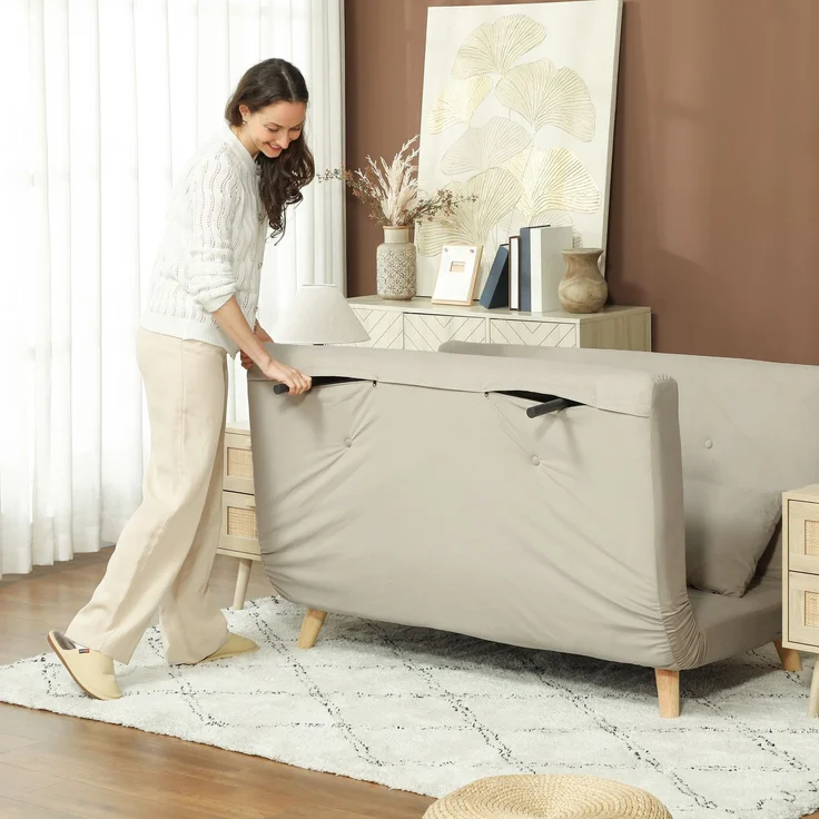 HOMCOM 2-Sitzer Sofa mit Bettfunktion, verstellbare Rückenlehne, bis 250 kg belastbar, Beige, 130 x 78 x 79 cm – Bild 9