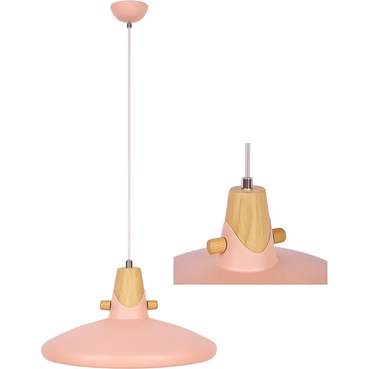 Hängeleuchte, pink, Metall, Holzoptik, H 150 cm