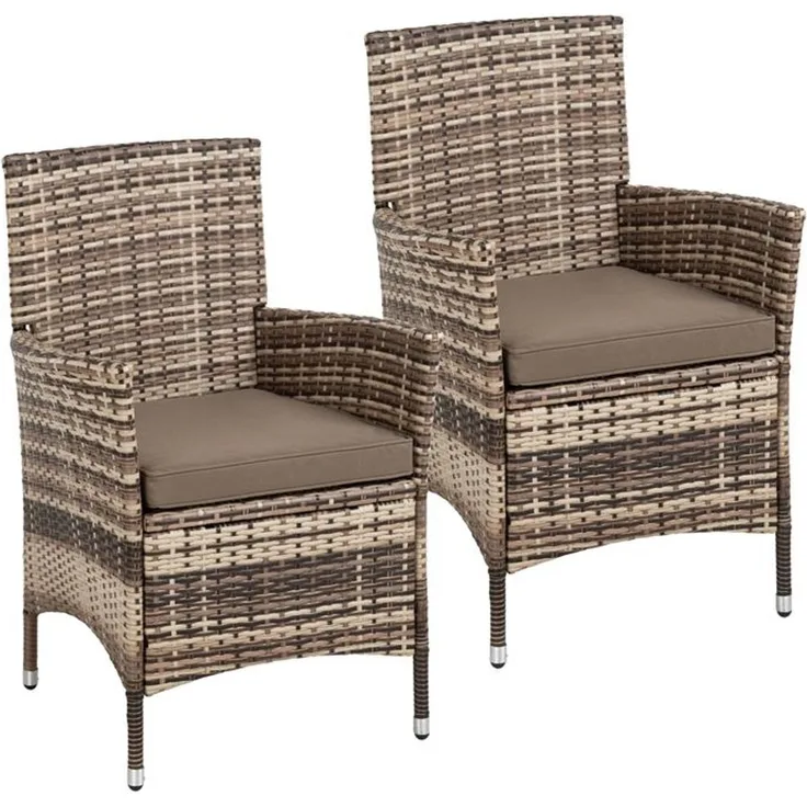 Rattan Gartensessel Polyrattan Stuhl Gartenstuhl 2er Set Sessel Beige-Braun