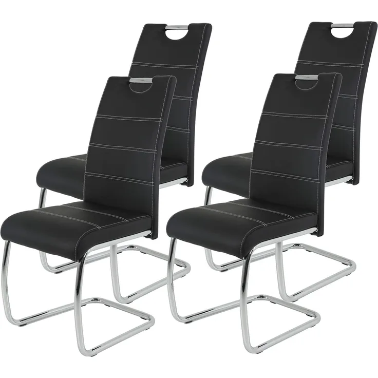 4er Set Schwingstuhl Flora - Kunstleder Schwarz - verchromtes Metallgestell