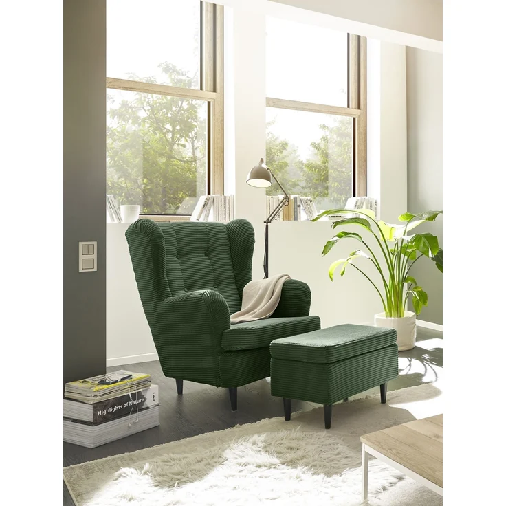 Ohrensessel >OSKAR< (Sessel und Hocker) in winter moss - 78x102x98 (BxHxT) – Bild 2