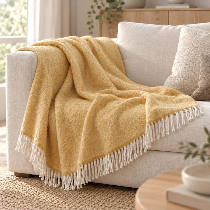 DIJK Natural Collections Kuscheldecke 130 x 160 cm – flauschige Wohndecke aus Acryl Maisgelb Ocker – Bild 4