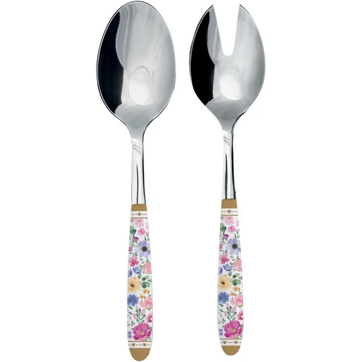 EasyLife Salatbesteck Mon Amour, Spülmaschinengeeignet, Mehrfarbig, Motiv: Herzen & Blumen