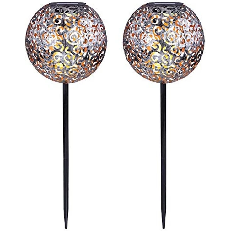 2x LED Solarleuchten, Dekorgeflecht-Kugel, Höhe 54 cm – Bild 1