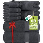 Utopia Towels - 8 teilig Handtücher Set aus Baumwolle mit Aufhänger - 2 Badetuch, 2 Handtücher und 4 Washclappen - (Grau)