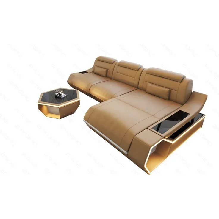 Ecksofa Toscano L Form - Echtleder - sandbeige-weiß - Rechts