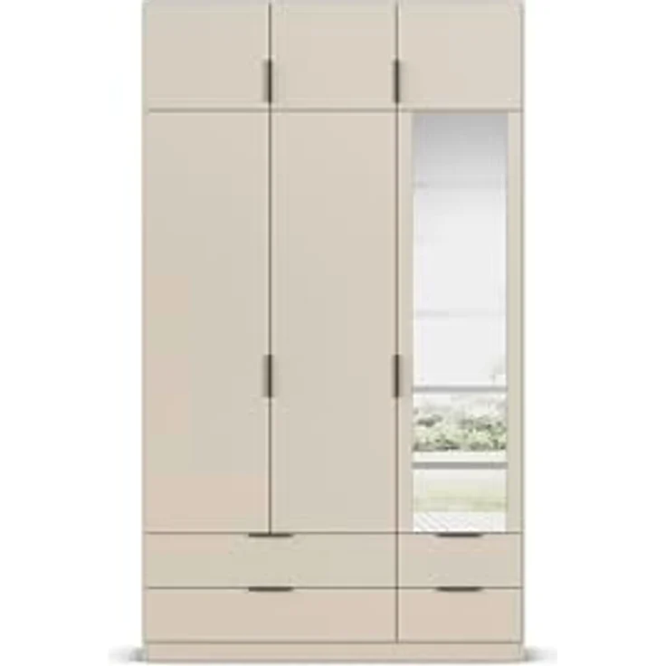Rauch Möbel Lagoa, Kleiderschrank, Garderobe für Schlafzimmer, Kinderzimmer, Jugendzimmer 6-türig, mit Spiegel, 4 Schubladen, Farbe Beige, Breite 136 – Bild 11