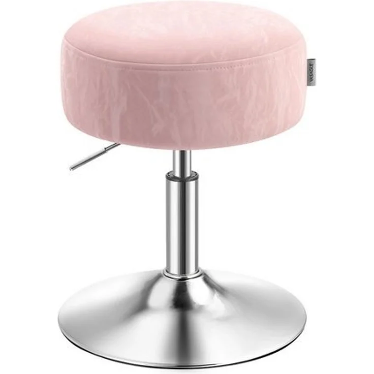 Schminkhocker, Schminkstuhl, Sitzhocker, höhenverstellbar, 360° drehbar, PU, dicke Polsterung, für Schlafzimmer, Küche, Esszimmer, pastellrosa – Bild 1