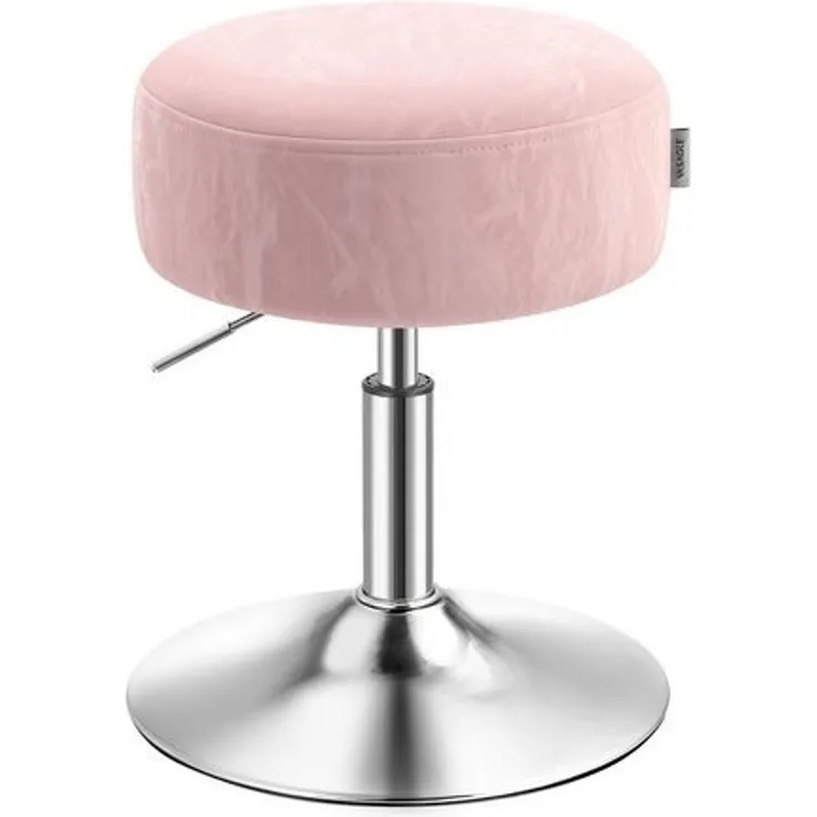 Schminkhocker, Schminkstuhl, Sitzhocker, höhenverstellbar, 360° drehbar, PU, dicke Polsterung, für Schlafzimmer, Küche, Esszimmer, pastellrosa