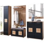 FUN Garderobenschrank in Schwarz, Artisan Eiche Optik mit Hirnholz-Applikationen - Moderner Flurgarderoben Schrank mit viel Stauraum - 65 x 195 x 38 cm (B/H/T)