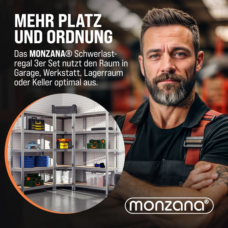 MONZANA® 3er Set Schwerlastregal Eckregal – Bild 7