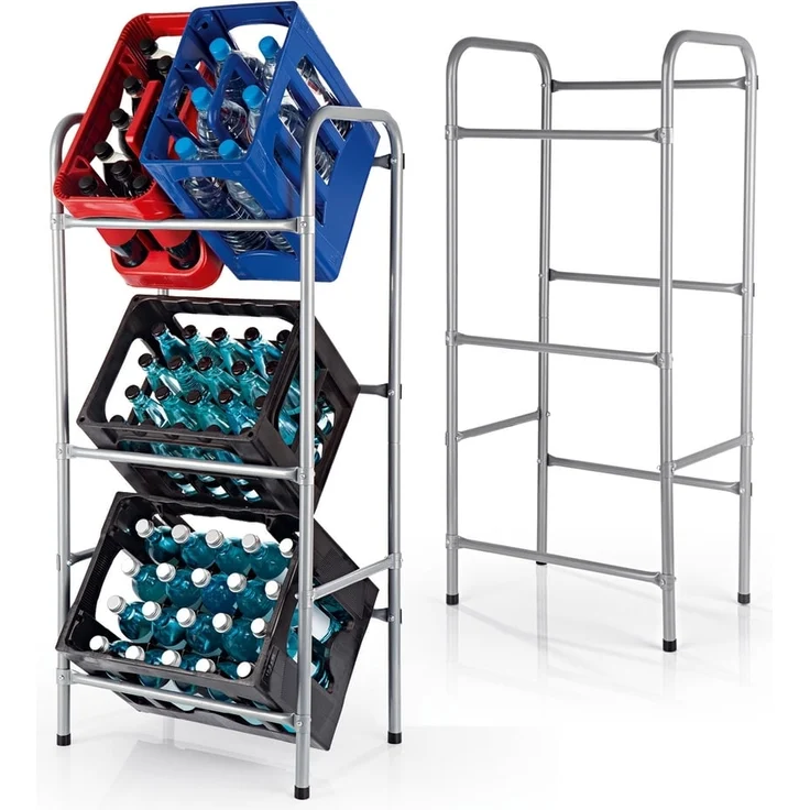 EASYmaxx Getränkekisten-Regal 110x50x33cm silber Metall 2er-Set für 3 Kisten – Bild 1
