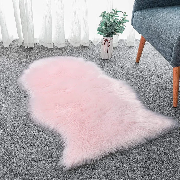 HEQUN Faux Lammfell Schaffell Teppich Kunstfell Dekofell Lammfellimitat Teppich Longhair Fell Nachahmung Wolle Bettvorleger Sofa Matte (60x90 cm, Rosa) – Bild 7
