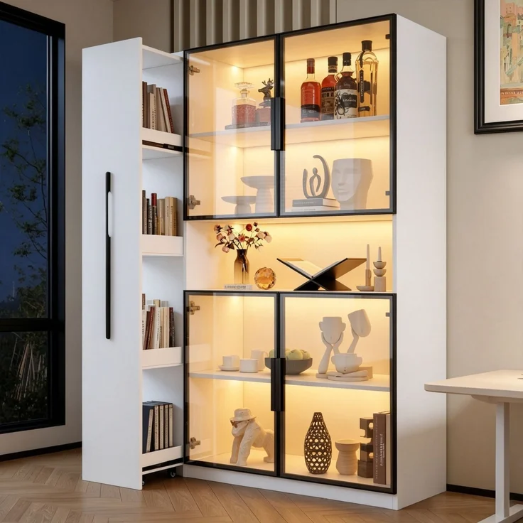 Vitrinenschrank 110x35x160 cm, Weiß, MDF mit LED-Farbwechsel – Bild 3