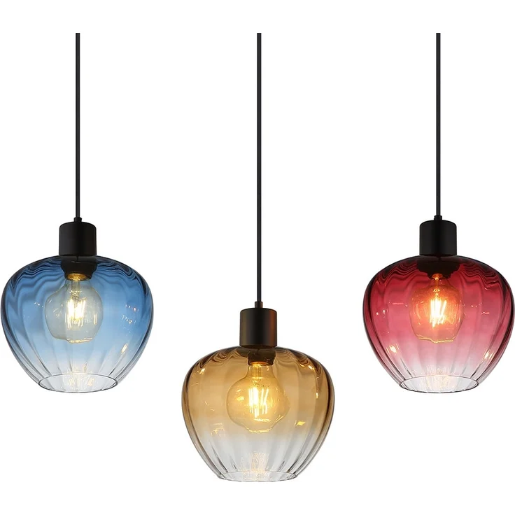 Hängeleuchte, Glas, bunt, Metall, schwarz, Höhe 120 cm – Bild 8