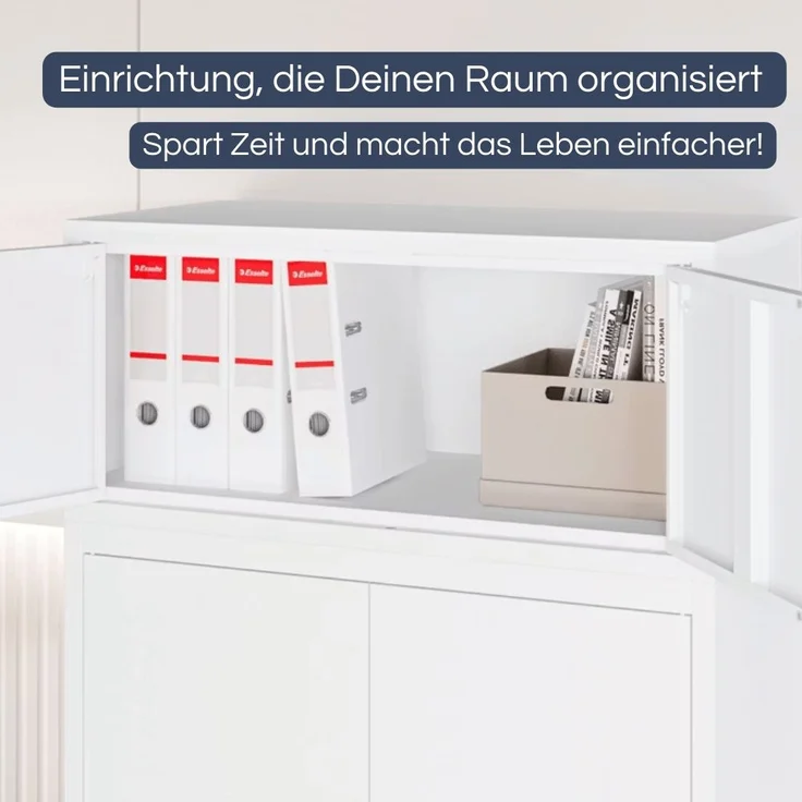 Schrankerweiterung Aktenschrank mit 2 Flügeltüren | Zusatzschrank für Büroschrank Extraschrank Stahl Mehrzweckschrank klein Werkstatt, 38x80x40cm Weiß – Bild 3