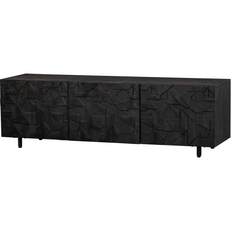 Livetastic Lowboard Counter, Schwarz, Massivholz aus Mangoholz, 2 Fächer, 160x50x45 cm, stehend