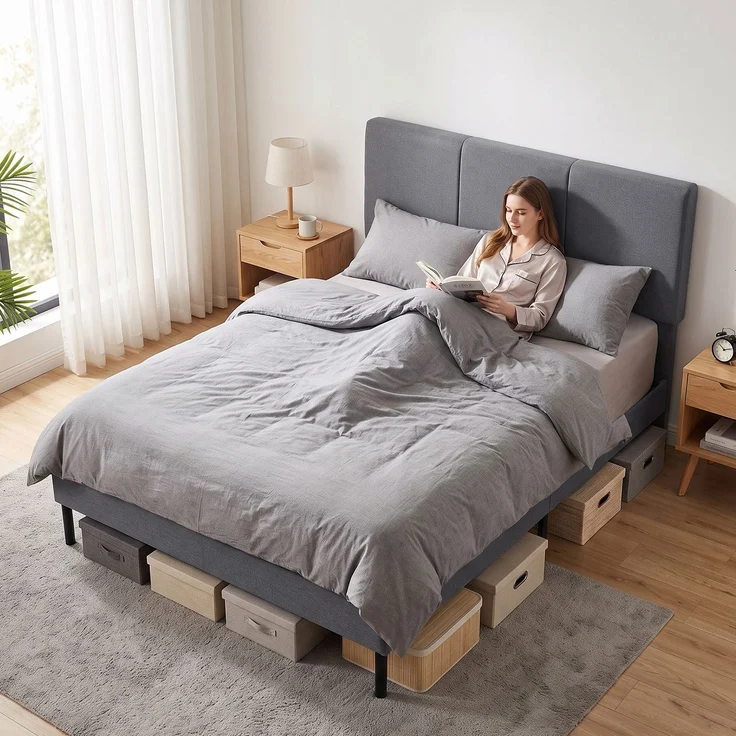 HOMCOM Bettgestell, Polyester, Sperrholz, Dunkelgrau, 150 x 208 x 112 cm – Bild 9