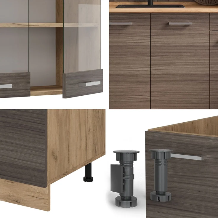 Singleküche R-Line Edelgrau/Goldkraft Eiche 140 cm , AP Marmor Vicco – Bild 5