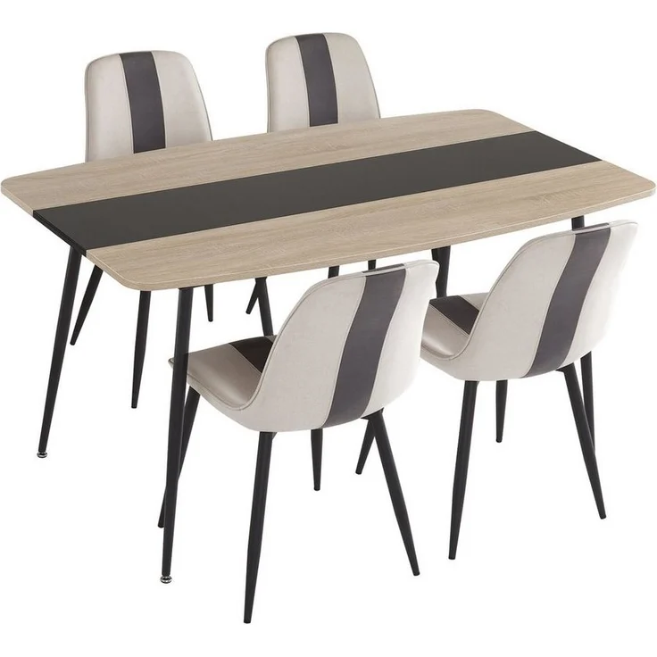 Mondeer Esstisch Esszimmertisch, Glastischplatte Verstellbare Metallbeine, 150 x 85 x 76.5 cm, Eiche – Bild 1