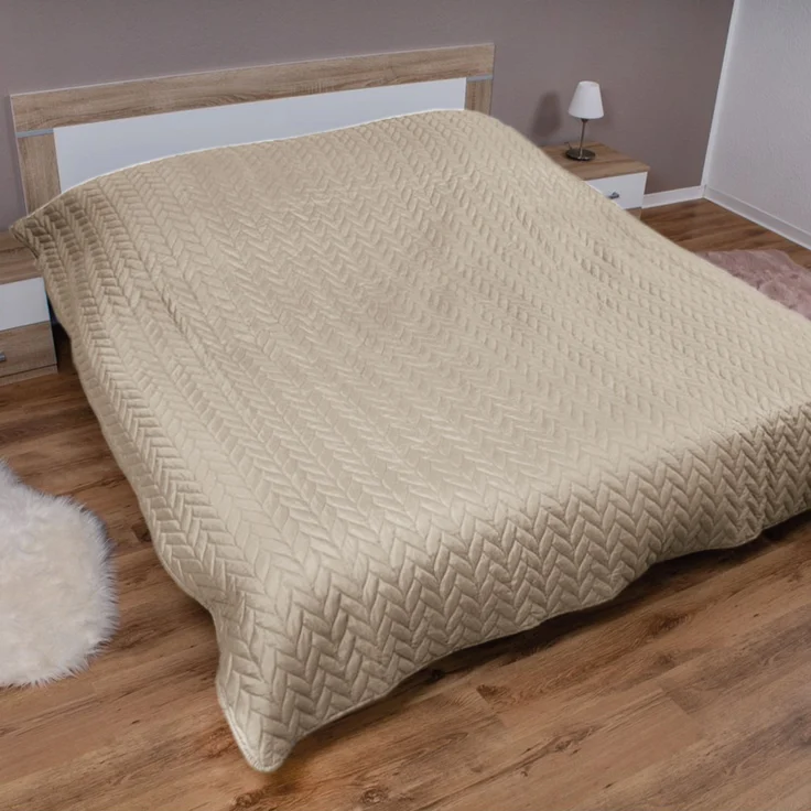 Tagesdecke XXL (220x240 cm) mit wattierter Zwischenlage (Beige) Bettüberwurf - ÖKO-Tex 100, Sommerdecke gesteppt - Steppdecke, Wendedecke – Bild 1
